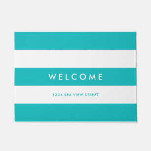White Stripes Editable Background Colours Welcome Doormat