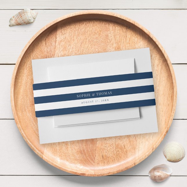 White Stripes & Editable Colour Nautical Wedding Invitation Belly Band (Creator Uploaded)
