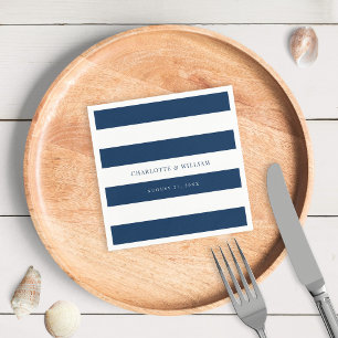 White Stripes & Editable Colour Nautical Wedding Napkin
