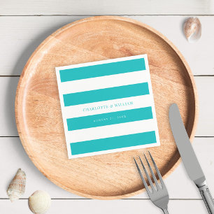 White Stripes & Editable Colour Nautical Wedding Napkin