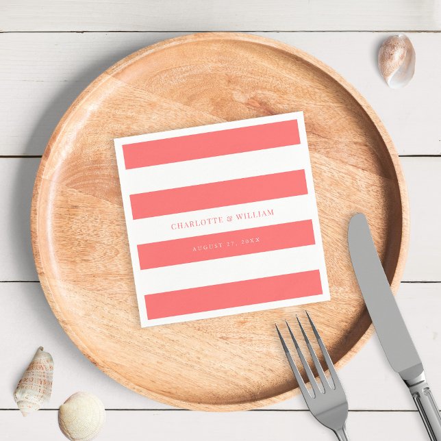 White Stripes & Editable Colour Nautical Wedding Napkin (Creator Uploaded)