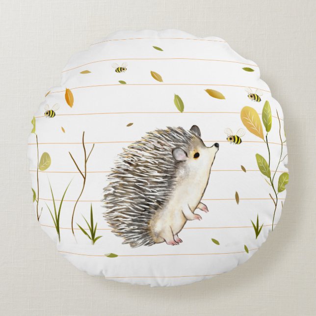 White Stripes Hedgehog Round Pillow (Front)