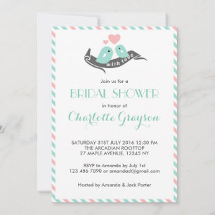 White Stripes Lovebirds Bridal Shower Invitation