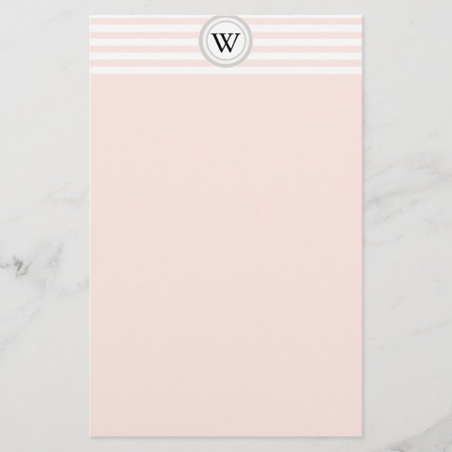 White Stripes Monogram Stationary Stationery (Front)
