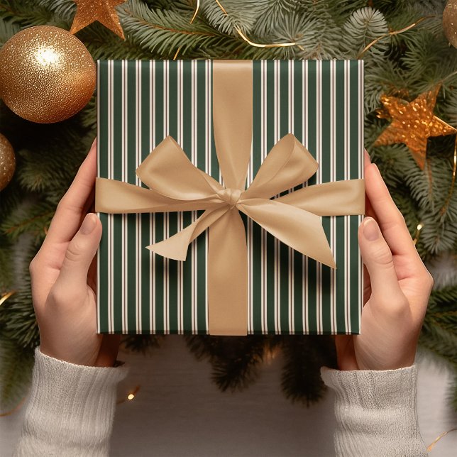 White Stripes On Green Christmas Pattern Wrapping Paper (Creator Uploaded)