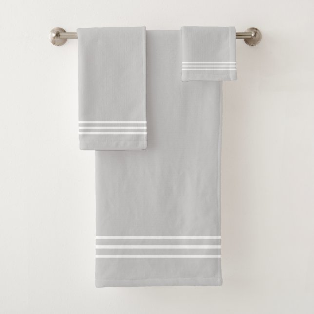 White Stripes on Light Silver Grey Bath Towel Set (Insitu)