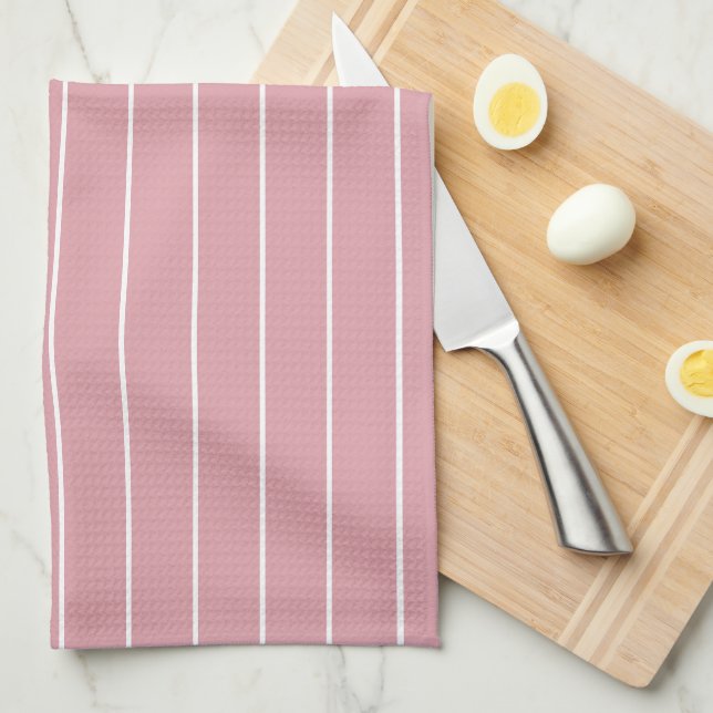 White Stripes on Mauve Kitchen Towels (Quarter Fold)