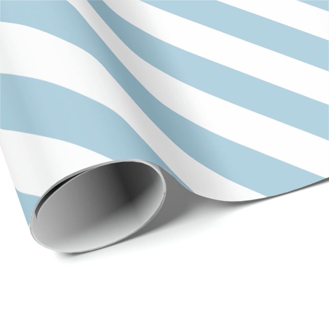 White Stripes with Baby Blue | DIY Colour Wrapping Paper (Roll Corner)