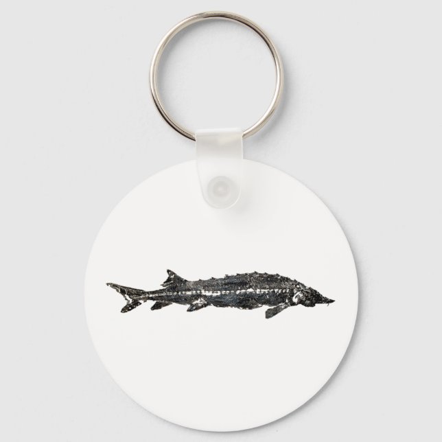 White Sturgeon Gyotaku-40-Item Key Ring (Front)