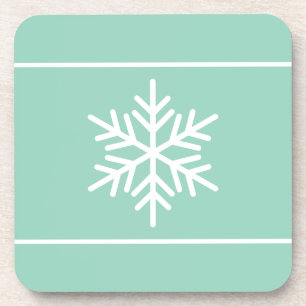 White Stylish Snowflake Stripes On Light Teal Coaster