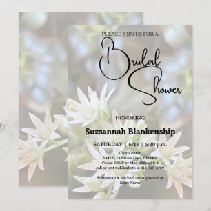 White Succulent Floral Background Bridal Shower Invitation