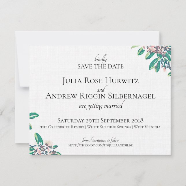 White Sulphur Springs Wedding Save the Date Invitation (Front)