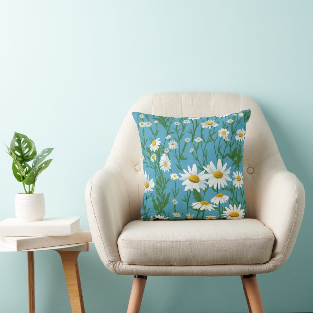 White Summer Daisies On Aqua Cushion (Chair)