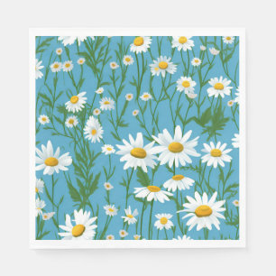 White Summer Daisies On Aqua Napkin