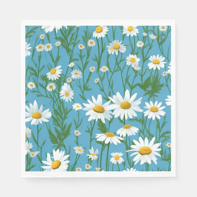 White Summer Daisies On Aqua Napkin (Front)