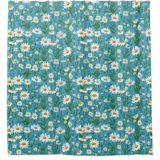 White Summer Daisies On Aqua Shower Curtain (Front)