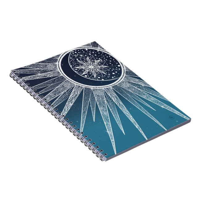 White Sun Moon Mandala Blue Gradient Design Notebook (Right Side)