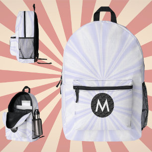 White Sunburst Monogrammed Black Circle Printed Backpack