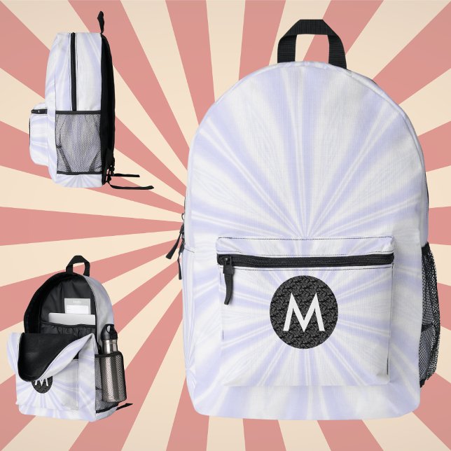 White Sunburst Monogrammed Black Circle Printed Backpack (Creator Uploaded)