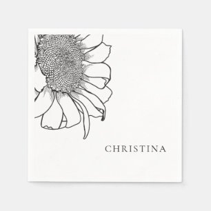 White Sunflower Cocktail Napkins