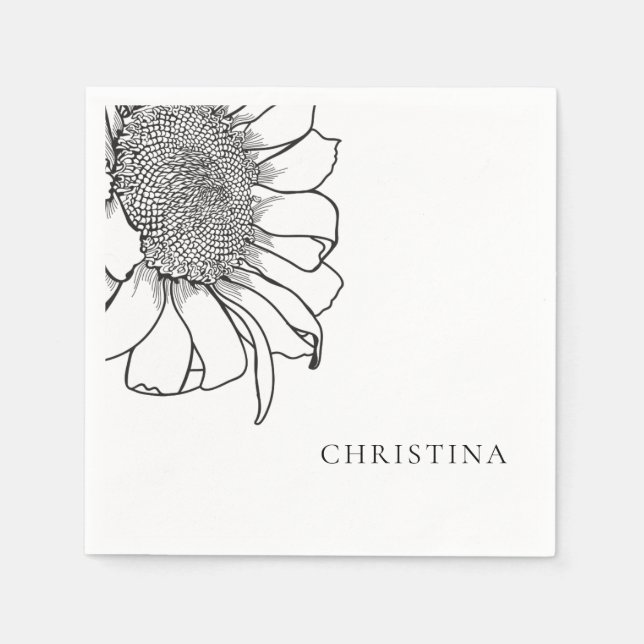White Sunflower Cocktail Napkins (Front)