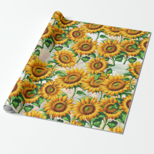 White Sunflower Floral Cottagecore Pattern Wrapping Paper
