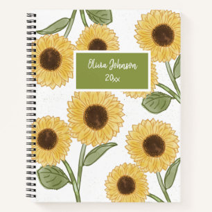 White Sunflower Flower Illustration Cute Design Notebook