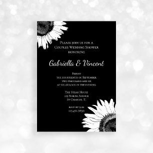 White Sunflower on Black Couples Wedding Shower Invitation