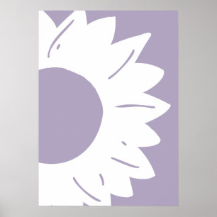 White Sunflower on Purple Abstract Wall Art