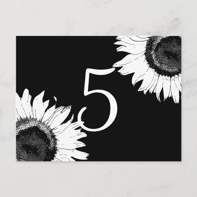White Sunflowers on Black Table Numbers Postcard (Front)