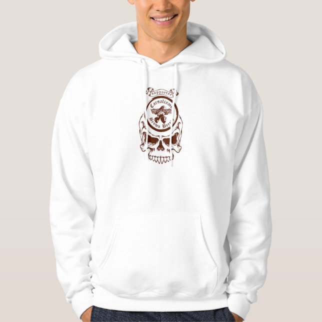 White Supporter Hoody, Brown Skull Design Hoodie (Front)