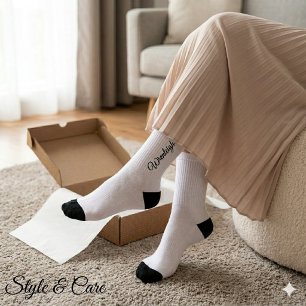 White Sustainable Crew Socks Custom Name Gift Sock