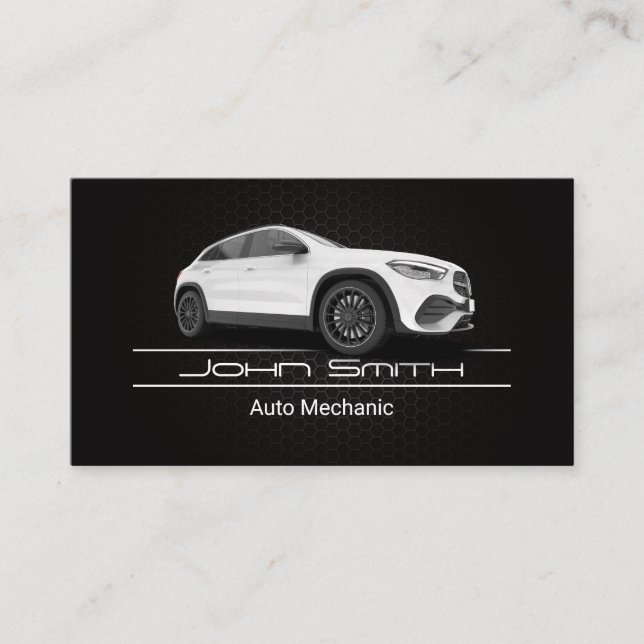 White SUV Car | Mechanic | Auto Repair Business Card (Front)