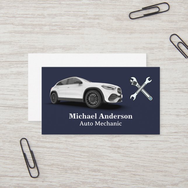 White SUV | Wrenches Business Card (Front/Back In Situ)