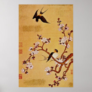 white Swallows and Flowering Branches, Chiang T'in Poster
