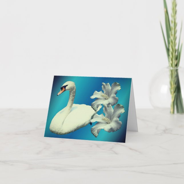White Swan And Hibiscus Flower  Note Card (Front)