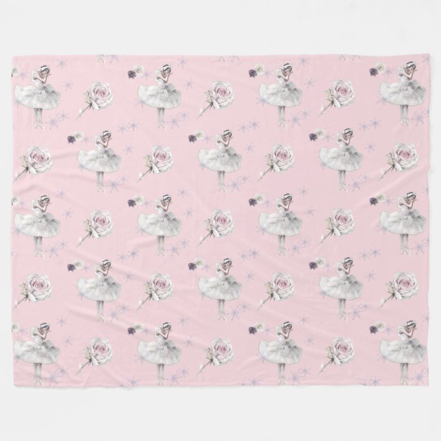 White Swan Ballerina in Snow Pink Fleece Blanket (Front (Horizontal))