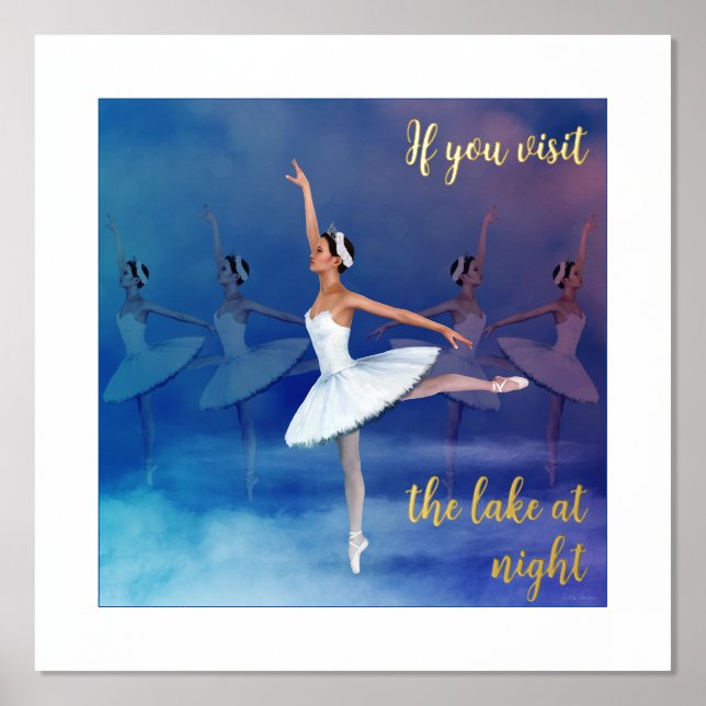 White Swan Ballerinas at Lake ballet custom text Foil Prints (Front)