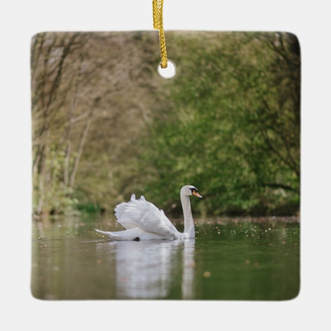 White Swan Ceramic Ornament (Front)