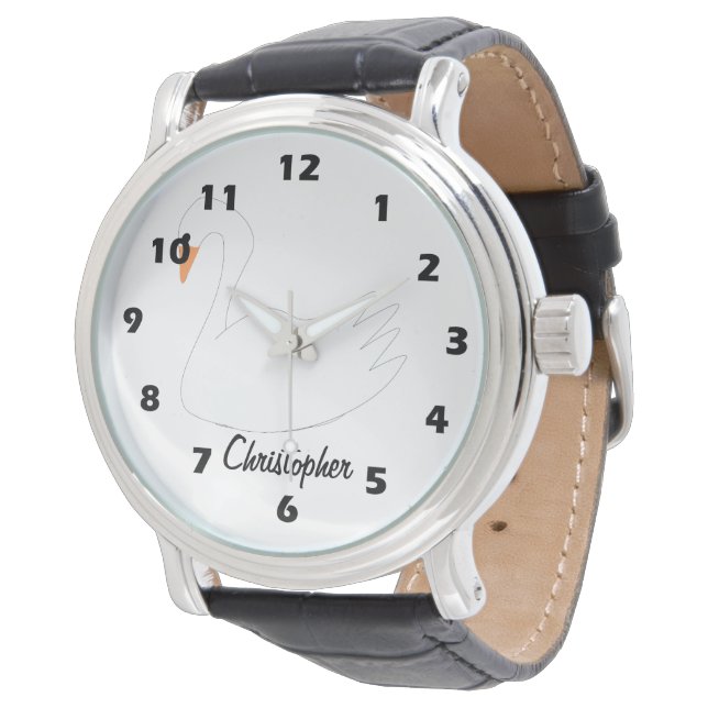 White Swan Design Personalised Watch (Angled)