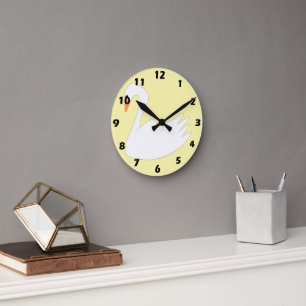 White Swan Design Round Clock