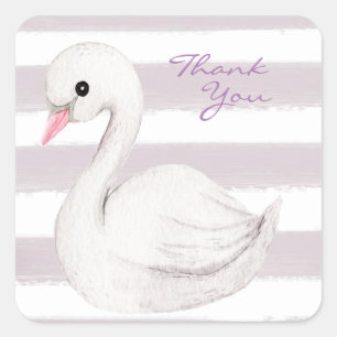 White Swan Elegant Script purple Thank You Square Sticker