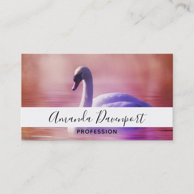White Swan floating on a misty lake Business Card (Front)