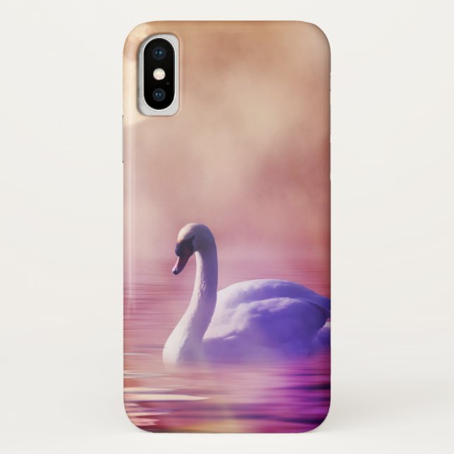 White Swan floating on a misty lake Case-Mate iPhone Case (Back)
