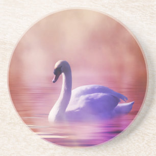 White Swan floating on a misty lake Coaster