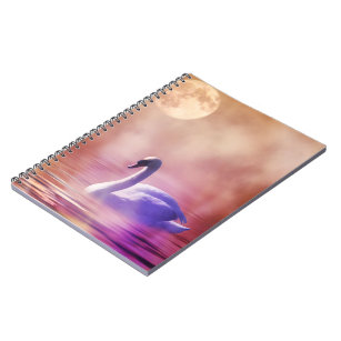 White Swan floating on a misty lake Notebook