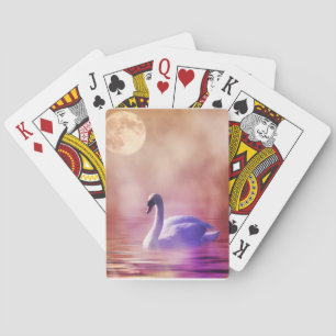 White Swan floating on a misty lake Playing Cards