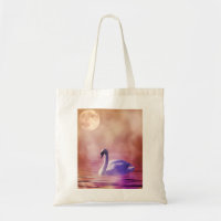 White Swan floating on a misty lake