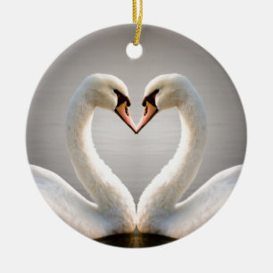 White Swan Heart Ceramic Tree Decoration