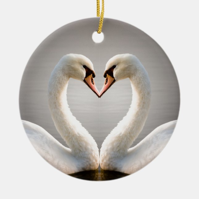 White Swan Heart Ceramic Tree Decoration (Front)